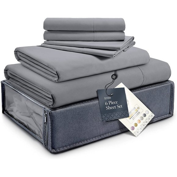 New King Size Bed Sheets Set - Silky Soft Full Sheet Set - Luxury 6 Piece Bed Sh - Picture 1 of 9